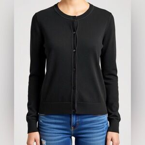 TALBOT Classic Black Crewneck Button-Front Sweater